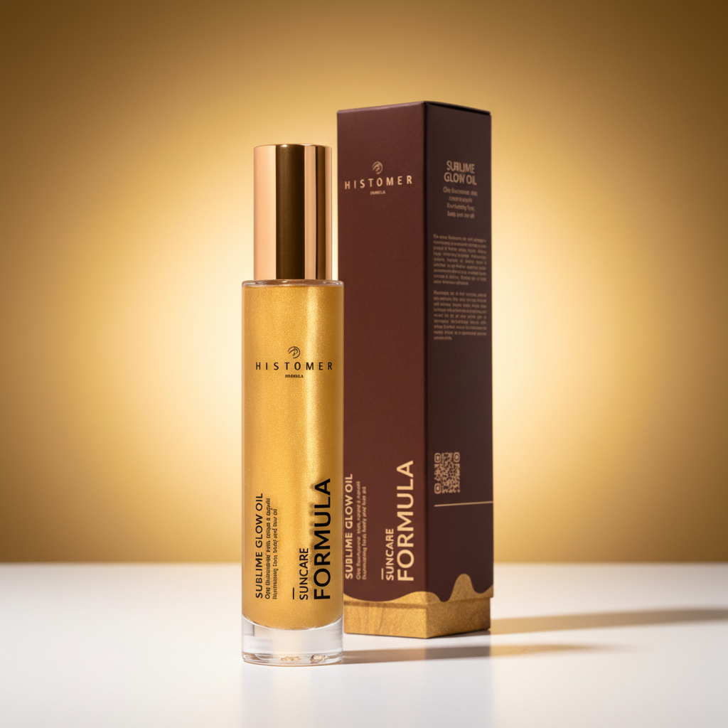Sublime glow oil with luxury gold gradient background