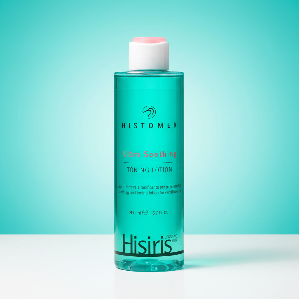 Toning lotion with turquoise gradient background